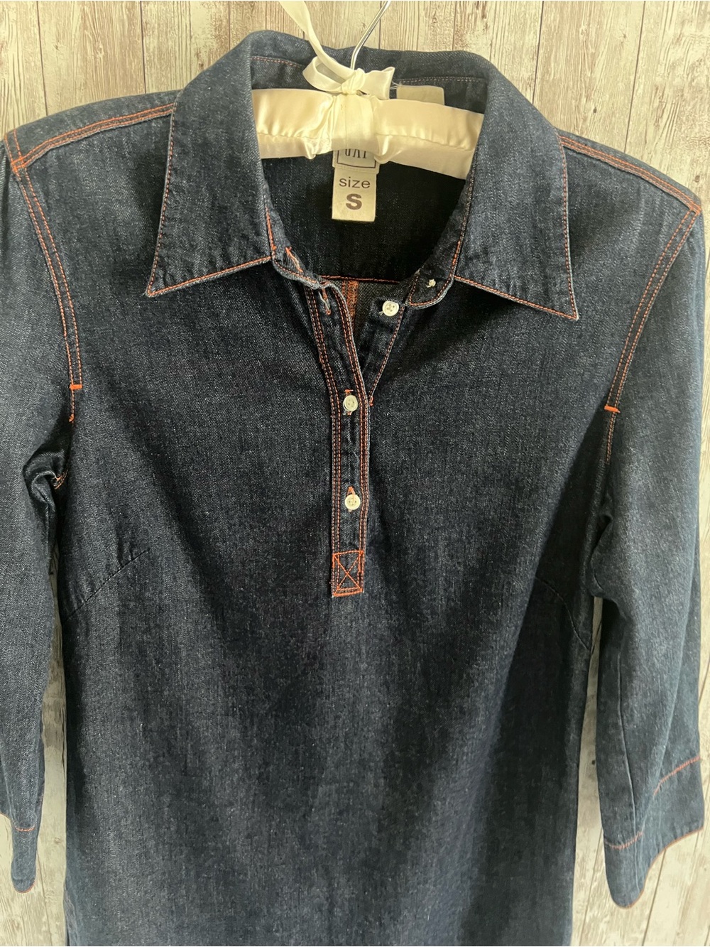 GAP Vintage 3/4 Sleeve Denim Shirt Dress Contrast Stitching Timeless Small - Picture 3 of 5